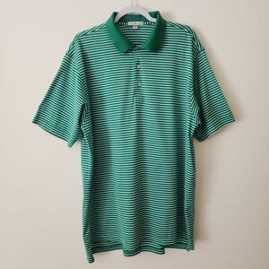 Peter Millar Mens Stripe Cotton Polo Shirt Short Sleeve Green Golf Comfort Sz XL